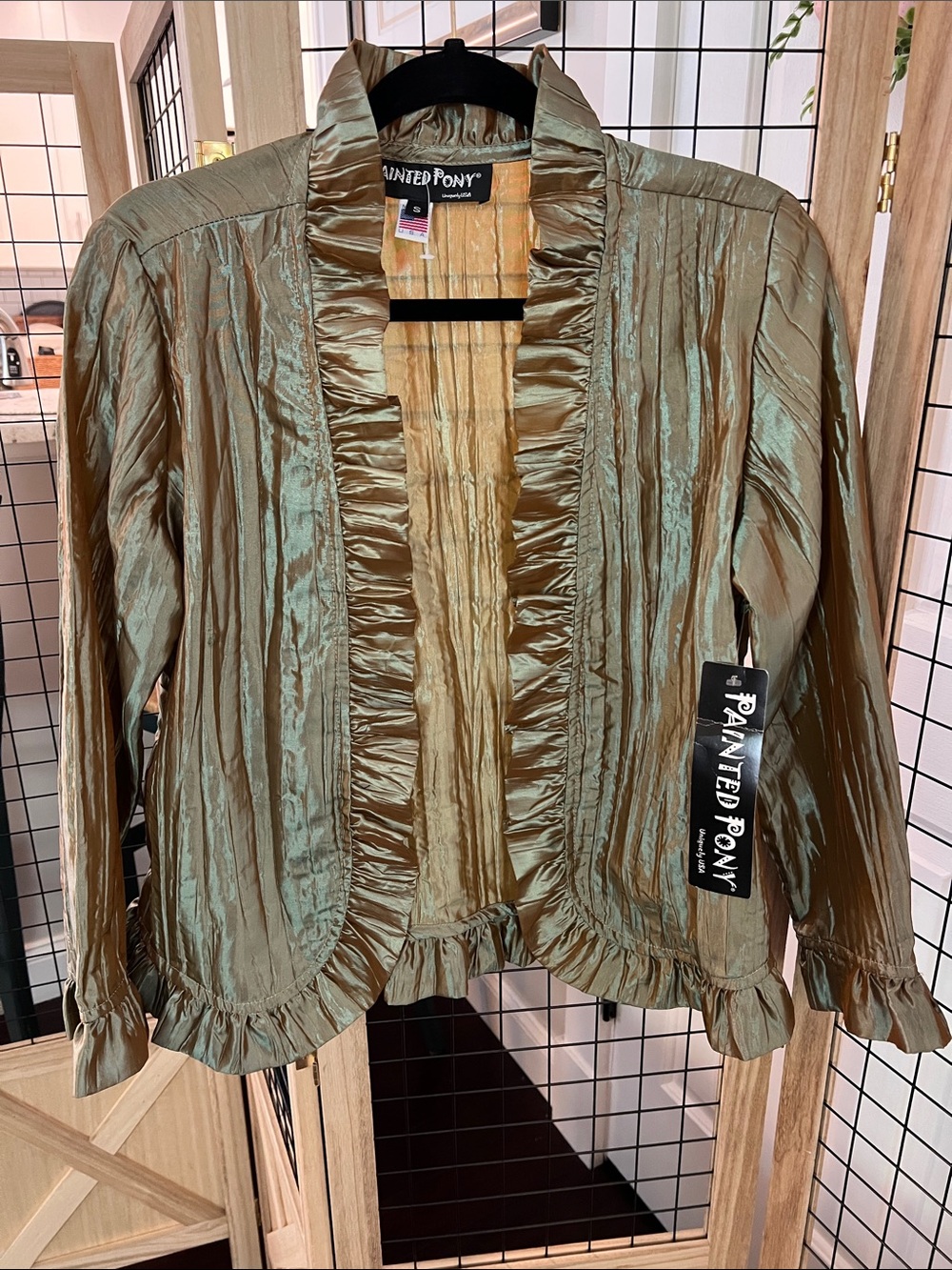 NWT! Vintage Painted Pony Olive Green Shimmery Ruffle Jacket